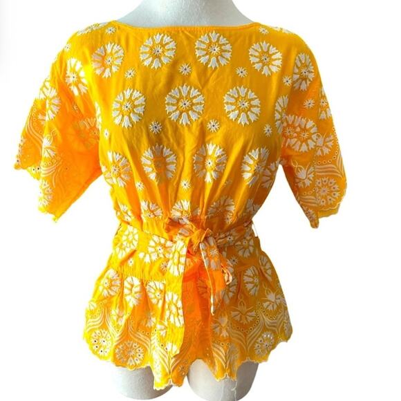 Tory Burch Embroidered Eyelet Top in Sunlight Yellow Size 4 NWOT - Picture 4 of 14